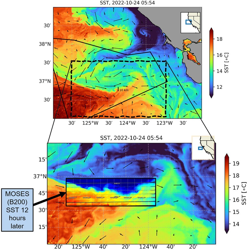 S-MODE sea-surface temperature and current map
