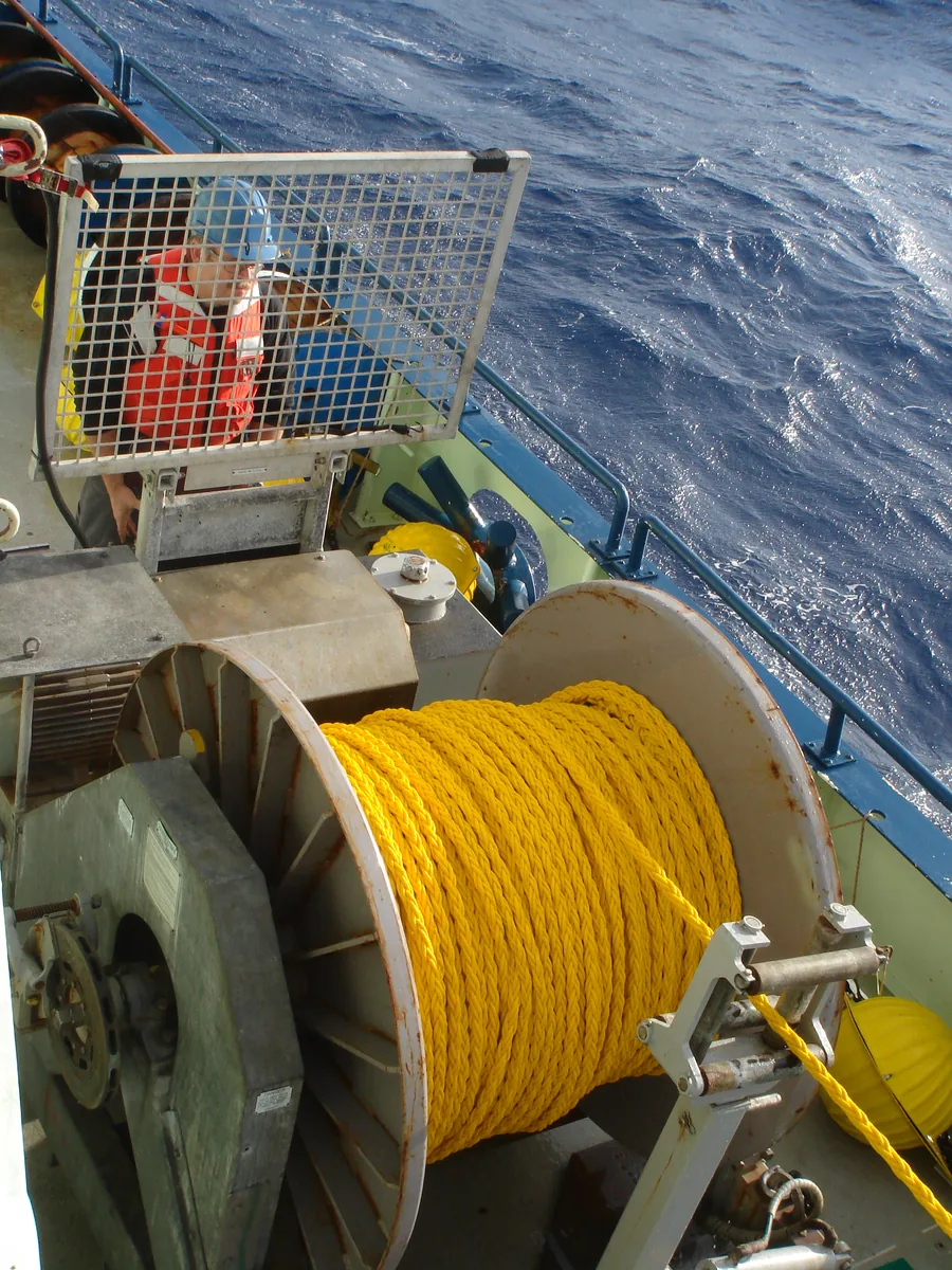Winch rope spool during CLIMODE mooring recovery, R/V Oceanus 2008